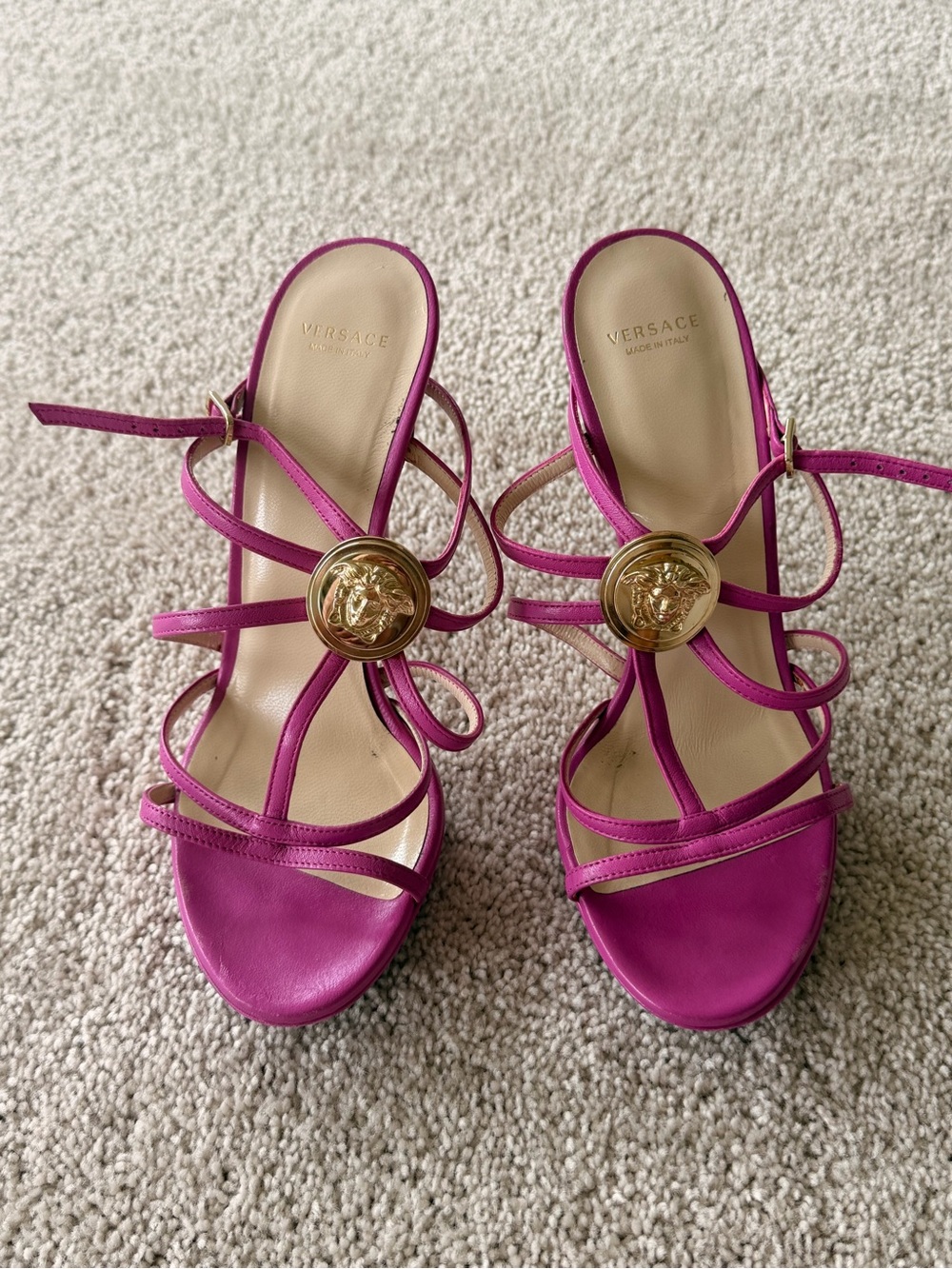 Versace Magenta Strappy Medusa Sandals